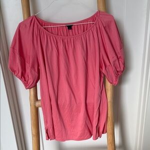 Ann Taylor Coral Pink Puff-Sleeve Peasant Top